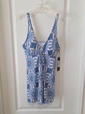 Nicole Miller Flyaway Swim Dress, Royal Boho Print, Small